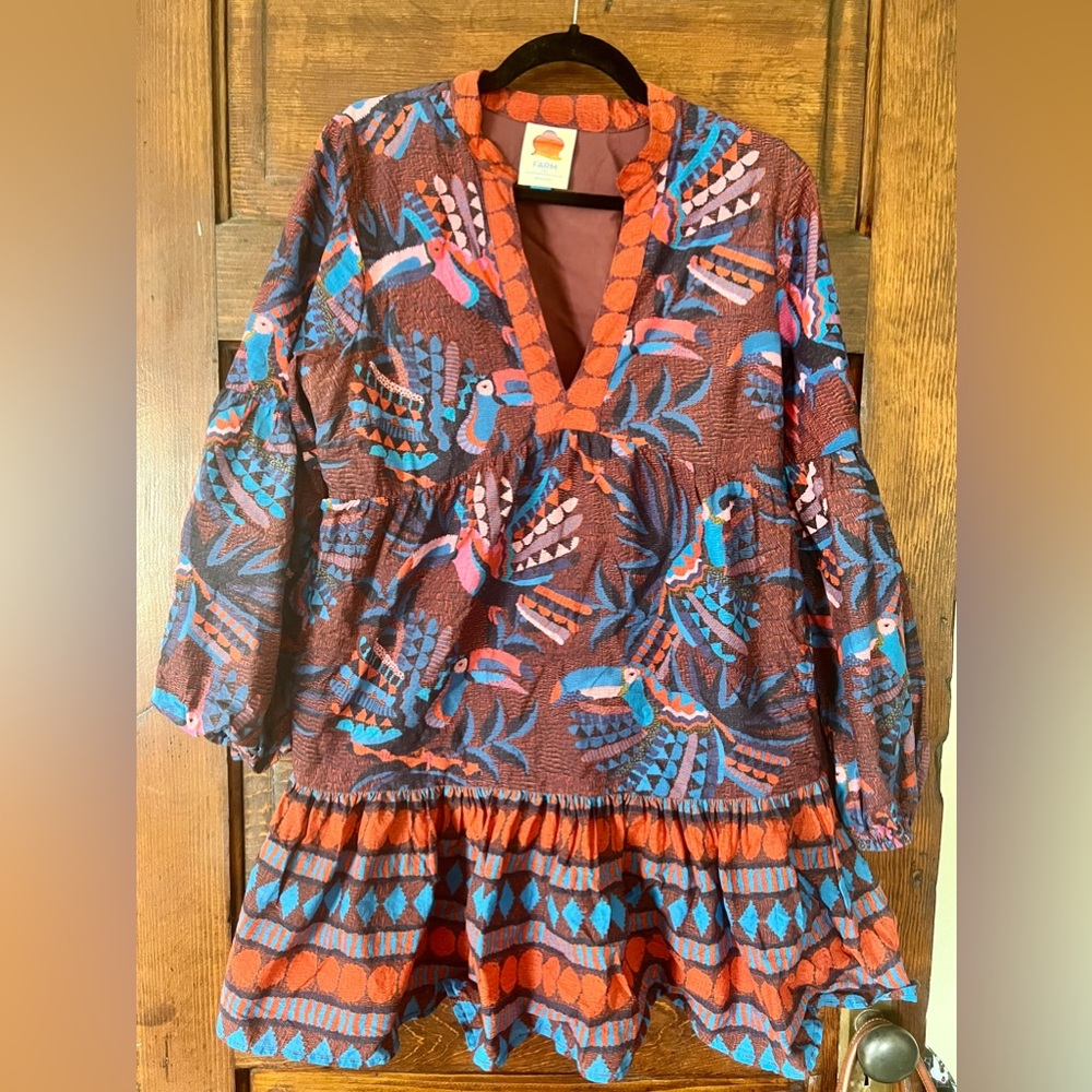 Printed Long Sleeve Mini Dress | Farm Rio for Anthropologie | Size: M